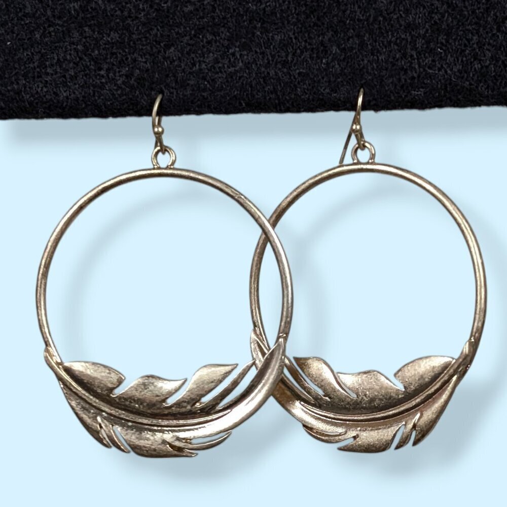 (2/$20) Metal Feather Hoop Earrings